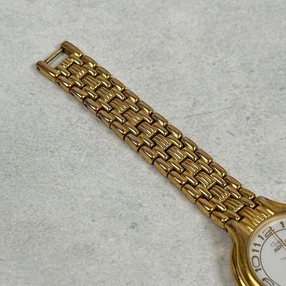 VTG Timex Watch Womens 30mm Round White Dial Gold Tone Indiglo New Battery - Picture 4 of 15
